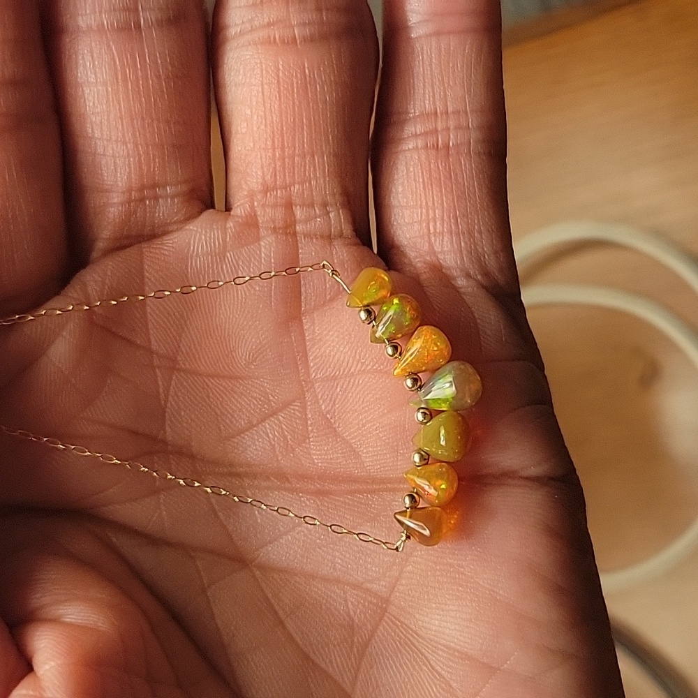 14k solid gold 🔥 fire opals  necklace